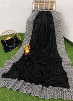 Blooming Vichtra Silk Black Party Wear Zari Work Saree